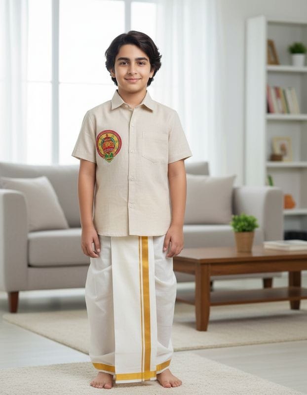 Traditional Cream Print Shirt for boys